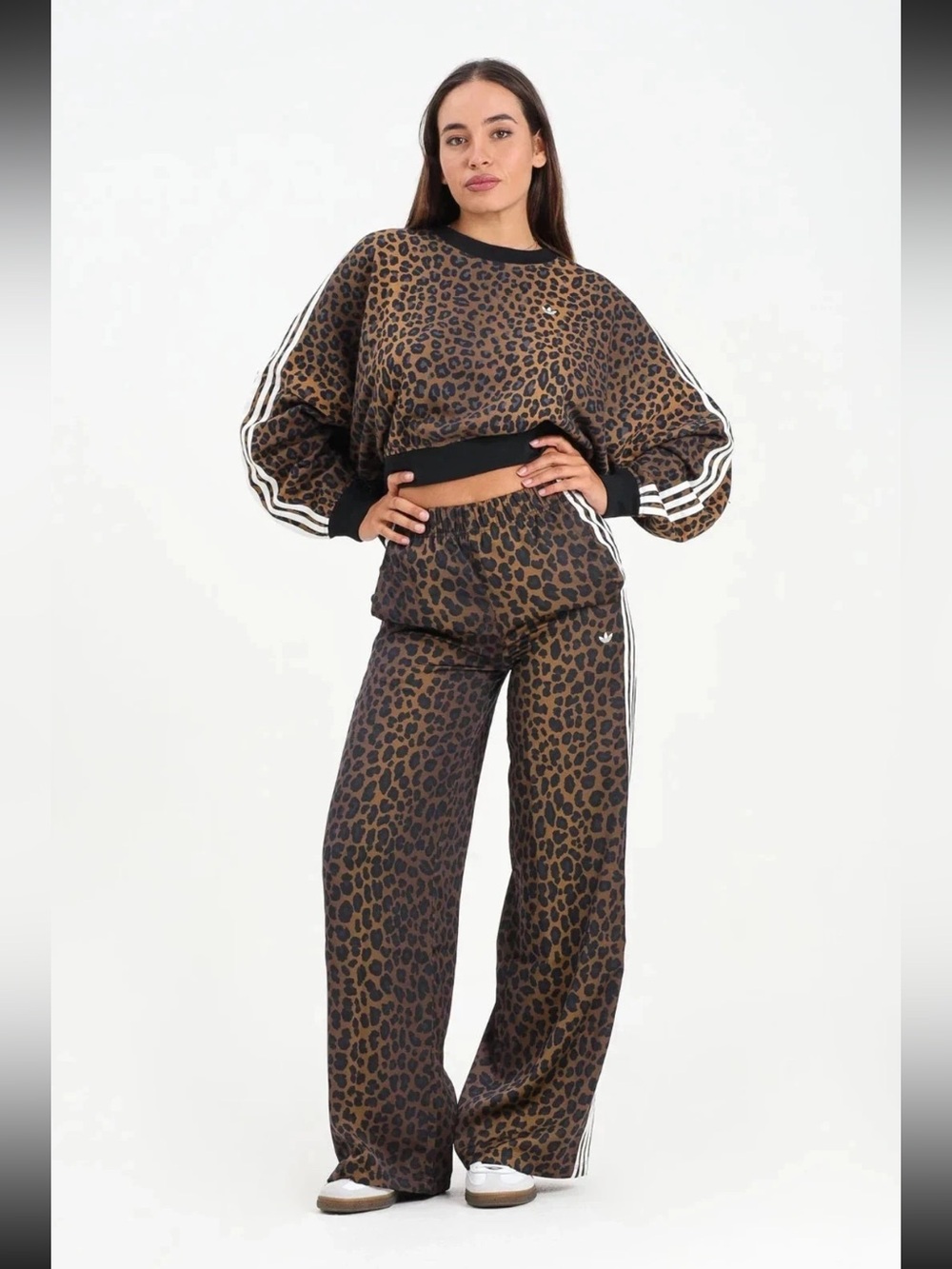 New Adidas Leopard Print Wide-Leg Track Pants